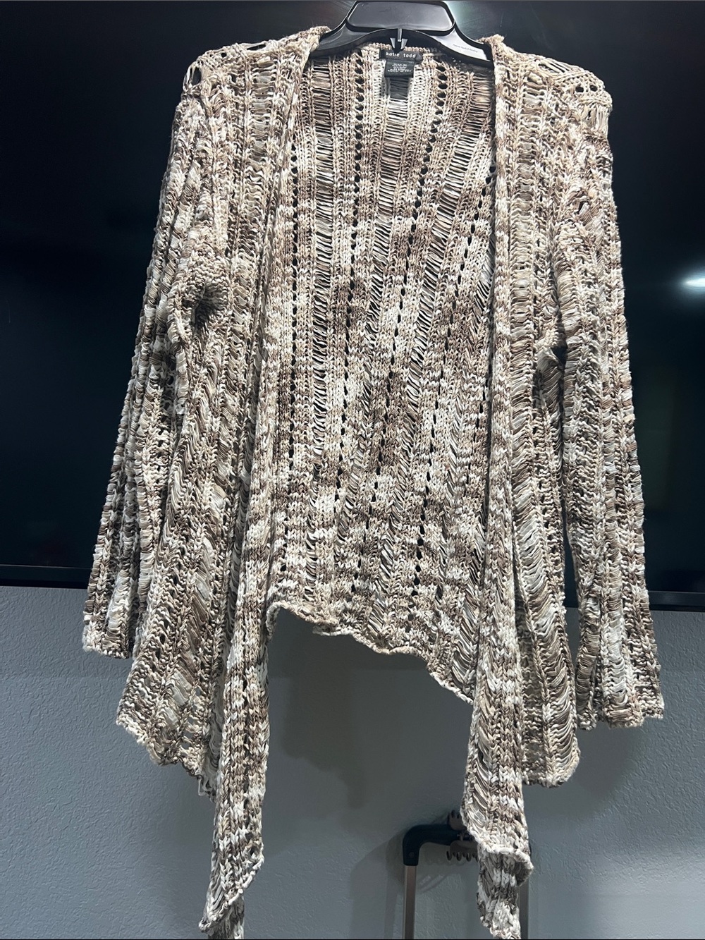 Open-Front Knit Draped Cardigan - Beige Multi
